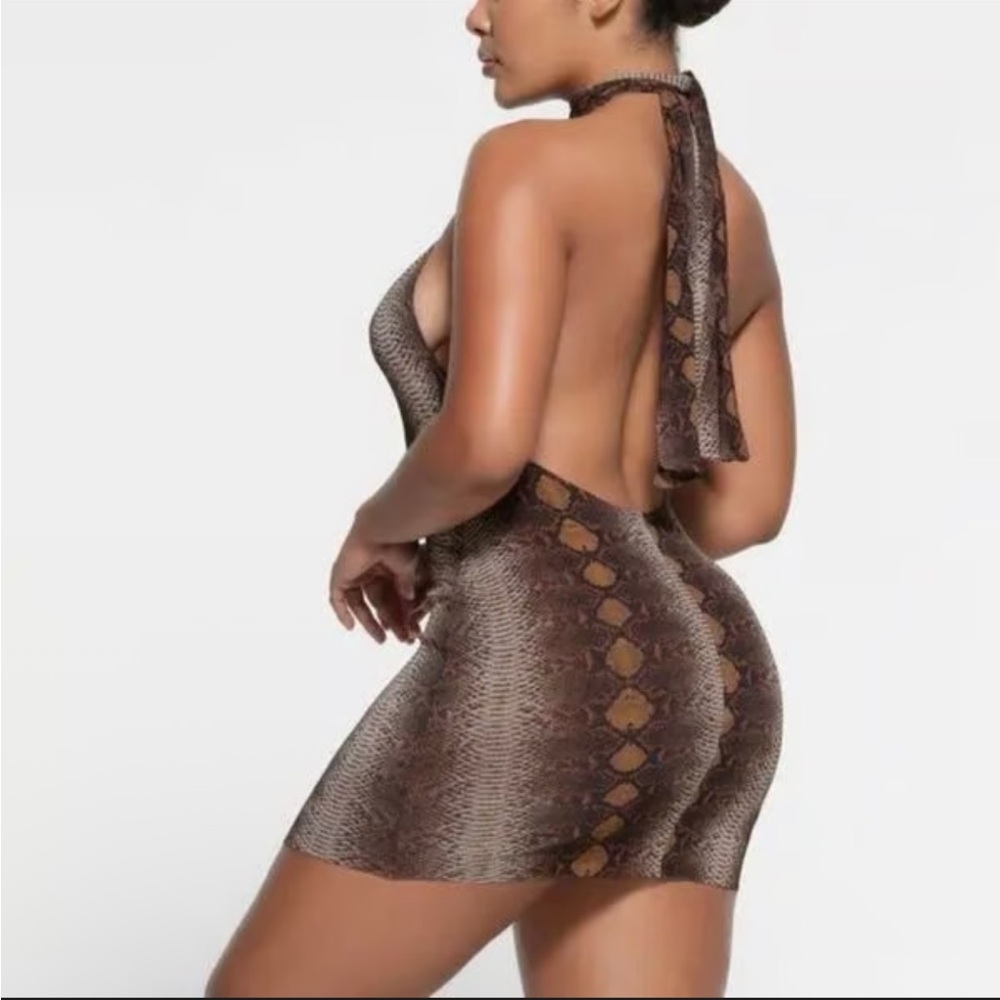 SKIMS Desert Snake Print Halter Mini Dress - Picture 3 of 10